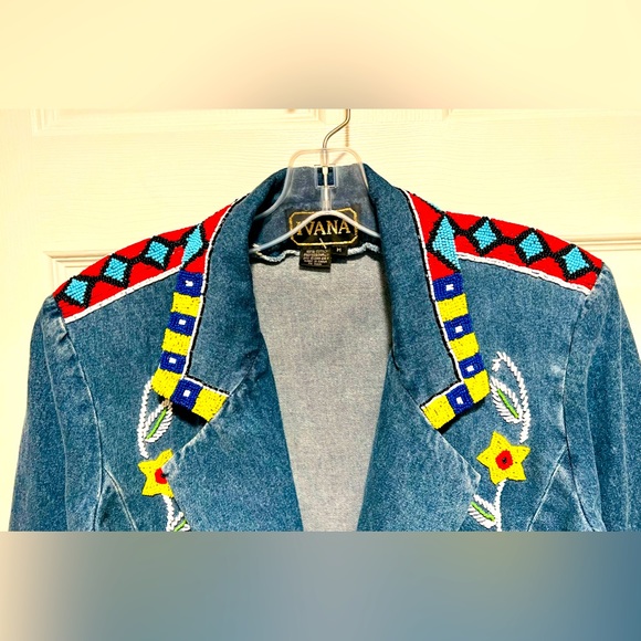 VINTAGE DENIM BLAZER BEADED FLORAL BY IVANA TRUMP 💐❤️🔥 - Picture 5 of 10